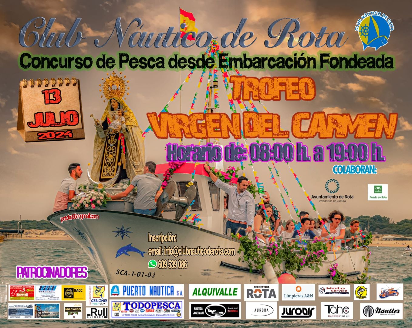 El Club Náutico de Rota organizará el próximo 13 de julio el Concurso de Pesca desde Embarcación Fondeada Virgen del Carmen 2024
